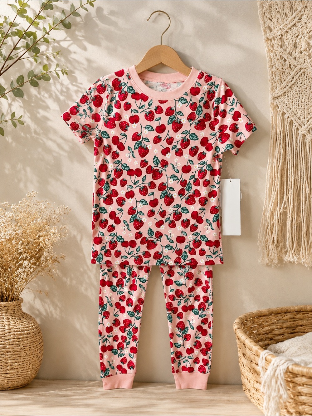 wonder nation Pink Strawberry Print Short-Sleeve Pajama Set